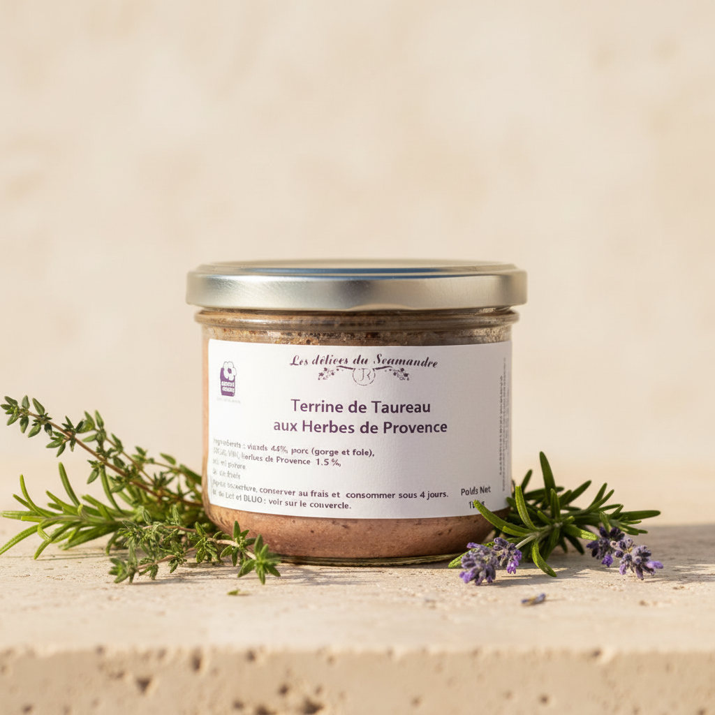 Terrine de Taureau aux Herbes de Provence, 180 g Glas, Les Délices du Scamandre