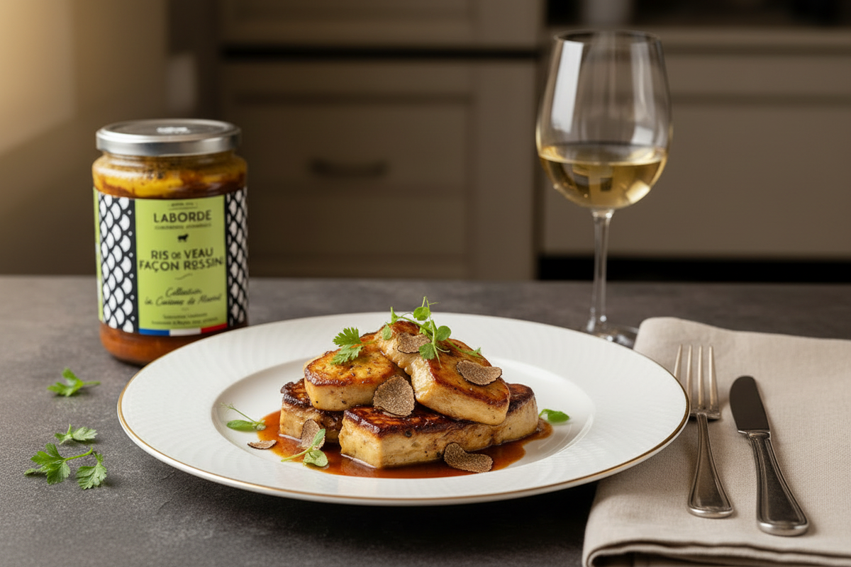 Kalbsbries Rossini – authentisch mit Originalglas und Weißwein